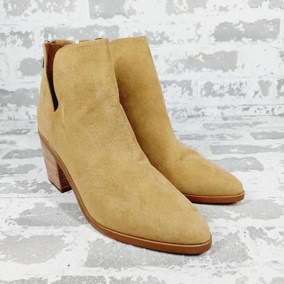 New Bp. Brynne Tan Faux Leather Block Heel Pointy Toe Ankle Boots W379 - Picture 4 of 13